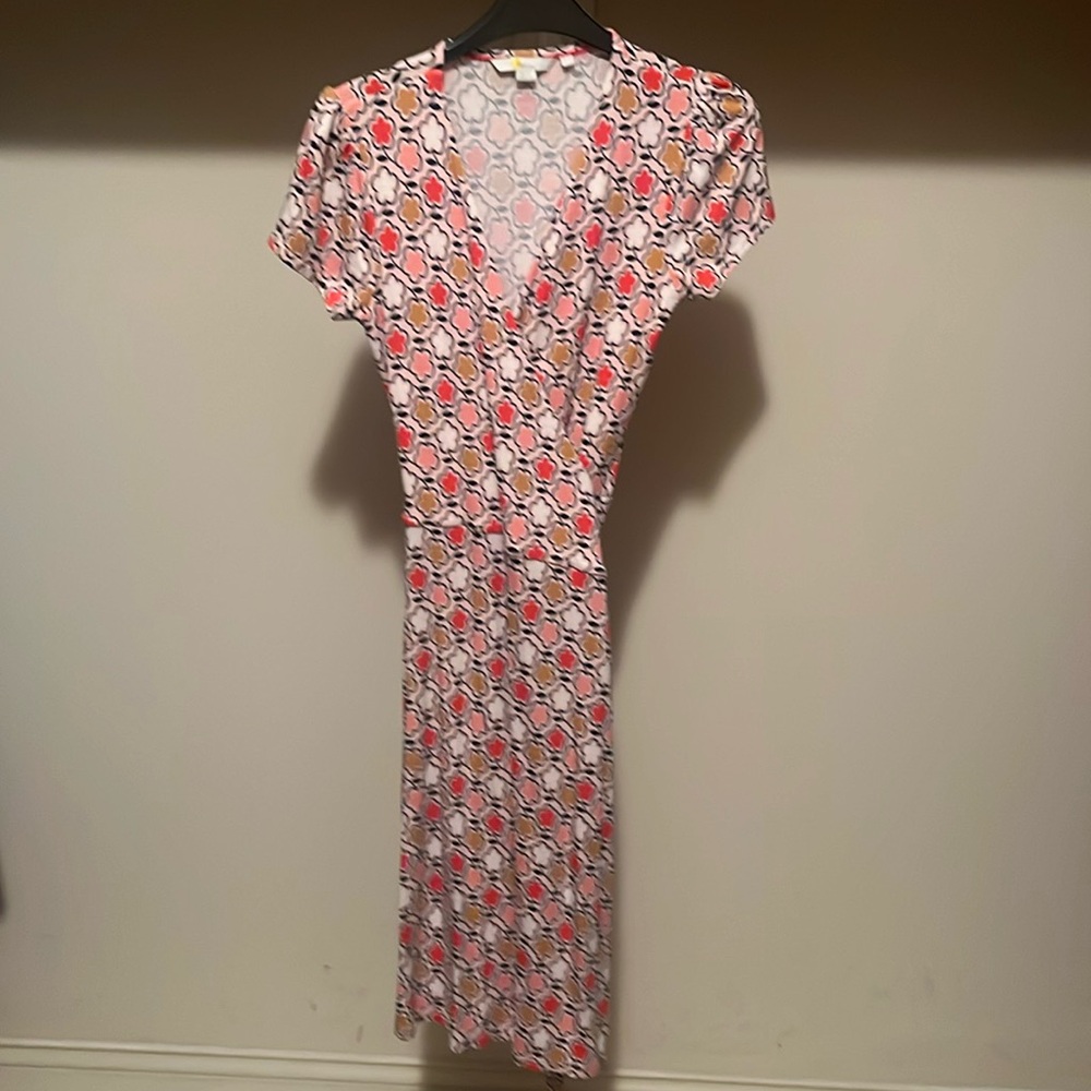 Boden Red and Pink Wrap Sundress with Flutter Cap Sleeves